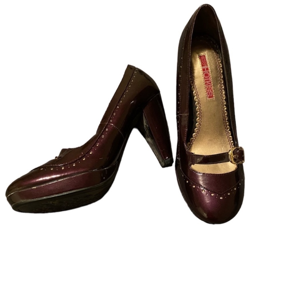 Hot Kiss dark purple platform heels with decorative buckle